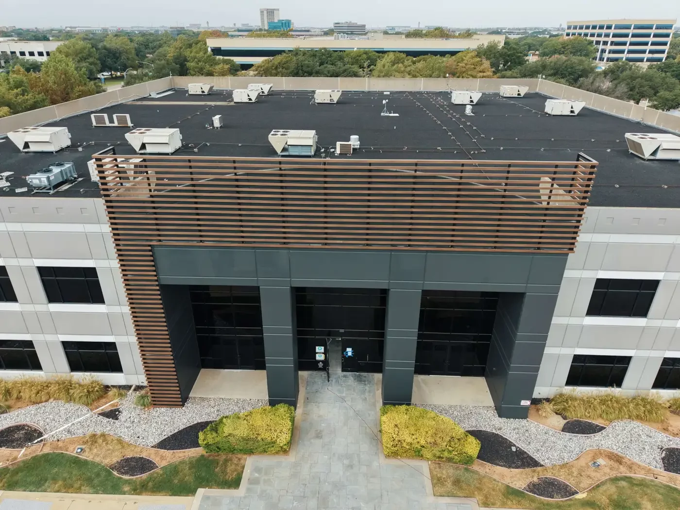 Aerial view of the new Awaken Church building entrance